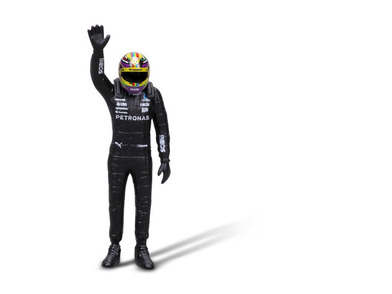 coche modelo Mercedes, bburago, Lewis Hamilton, #44, 1:24, W14 E, con piloto
