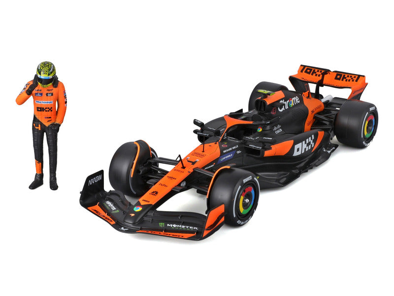coche modelo McLaren, bburago, Lando Norris, 1:24, #4, MCL38, con piloto