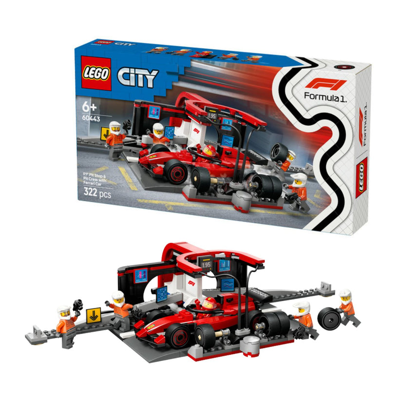 Ferrari, F1 LEGO® City 60443, coche de carreras en boxes con personal 🔥