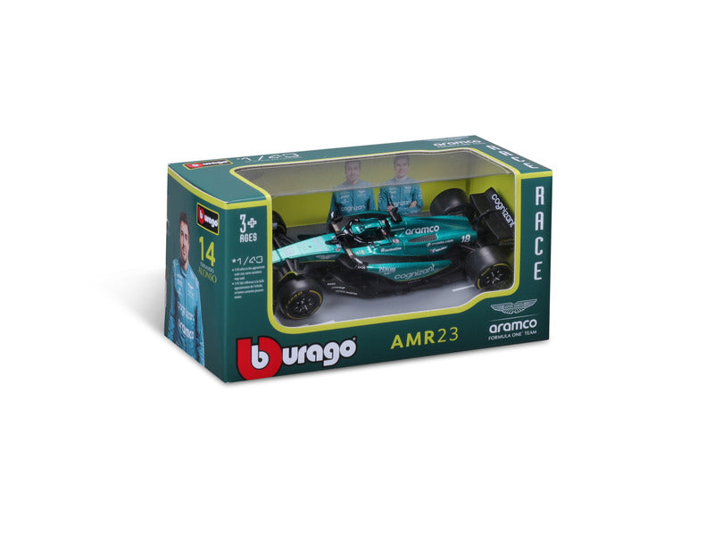 Coche modelo de Aston Martin, AMR23, Bburago, escala 1:43, Fernando Alonso nº 14, 2023