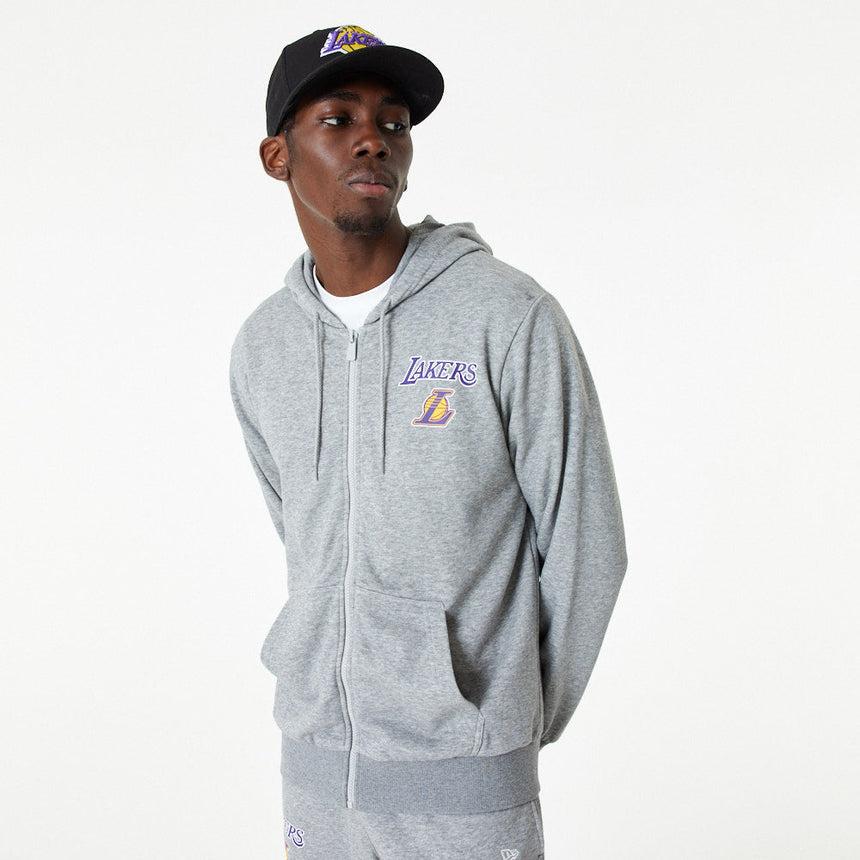Sudadera con capucha de Los Ángeles Lakers, cremallera completa, New Era, gris