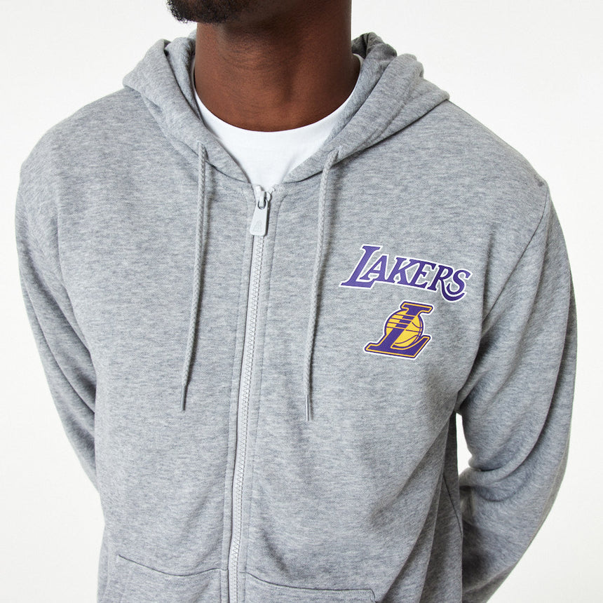 Sudadera con capucha de Los Ángeles Lakers, cremallera completa, New Era, gris