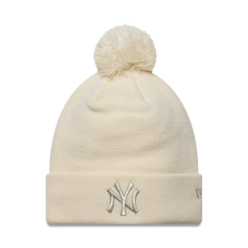 Gorro tipo beanie de los New York Yankees, pompón metálico, mujer, New Era, beige