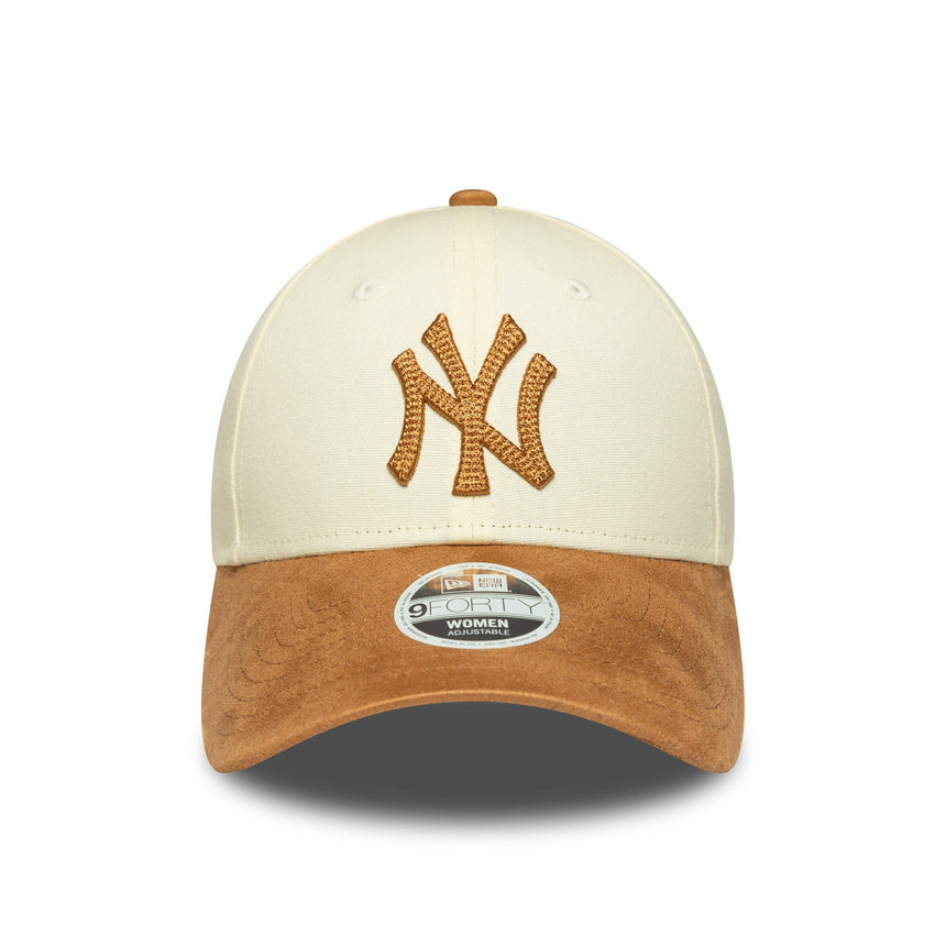 Gorra para mujer de los Yankees de Nueva York, ante sintético, 9FORTY, beige