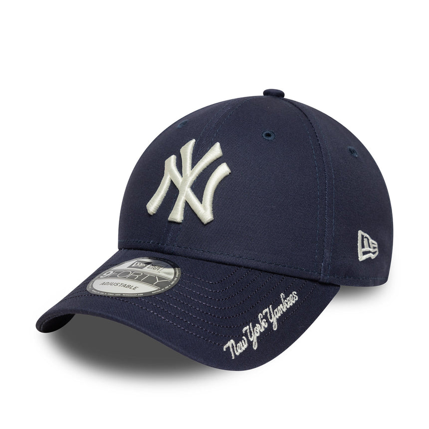 Gorra de los Yankees de Nueva York, visera con logo en script, New Era, 9FORTY, azul