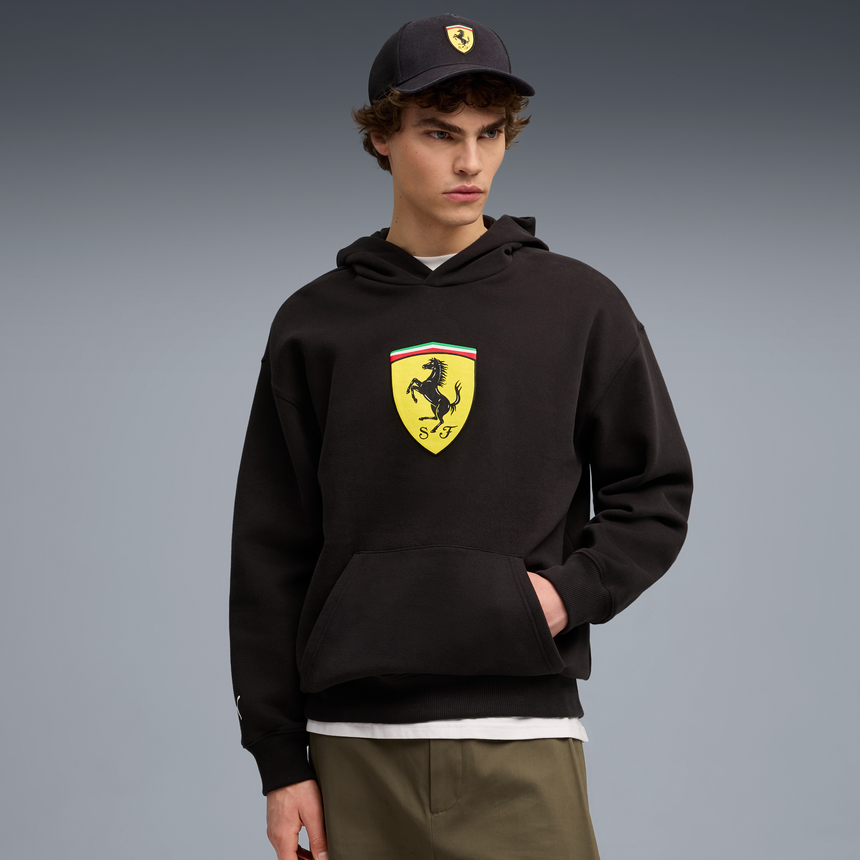 Sudadera con capucha de Ferrari, Puma, ropa deportiva, logo de escudo, negro 🔥