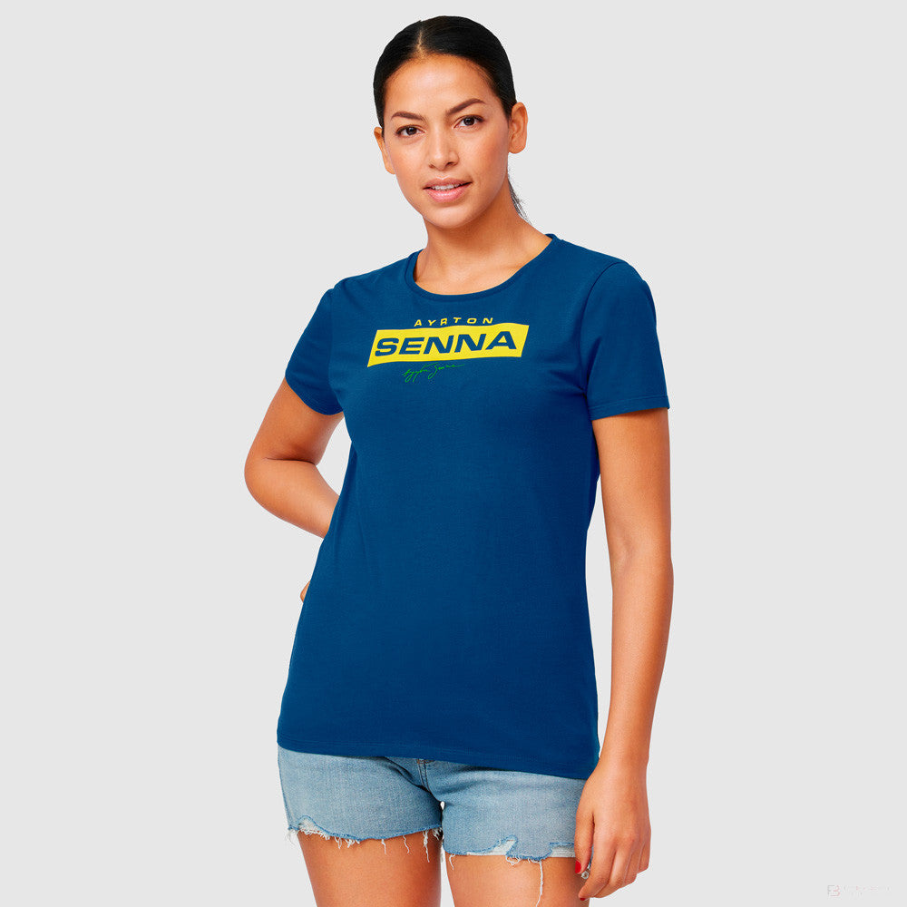 Camiseta de Mujer, Ayrton Senna Logo, Azul, 2021 - FansBRANDS®