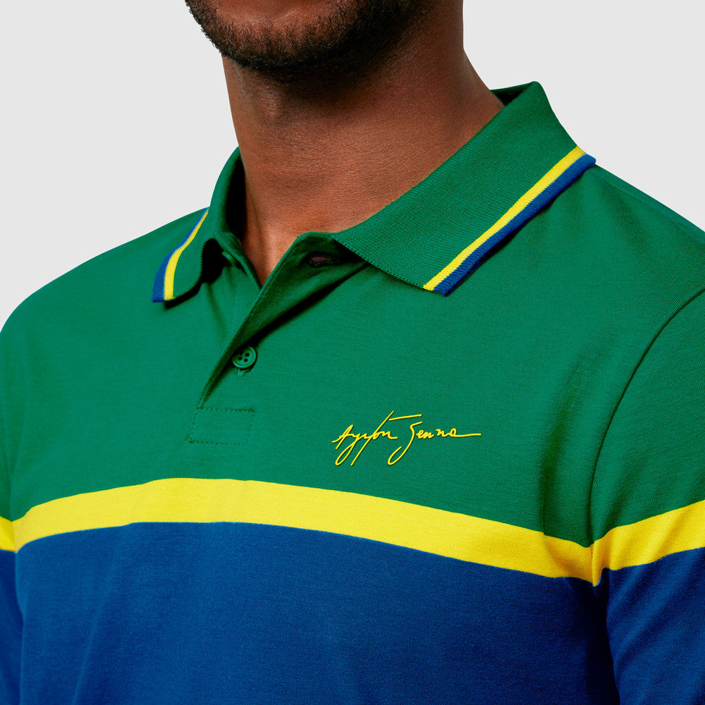 Camiseta de Hombre con Cuello, Ayrton Senna Stripe, Azul, 2021 - FansBRANDS®