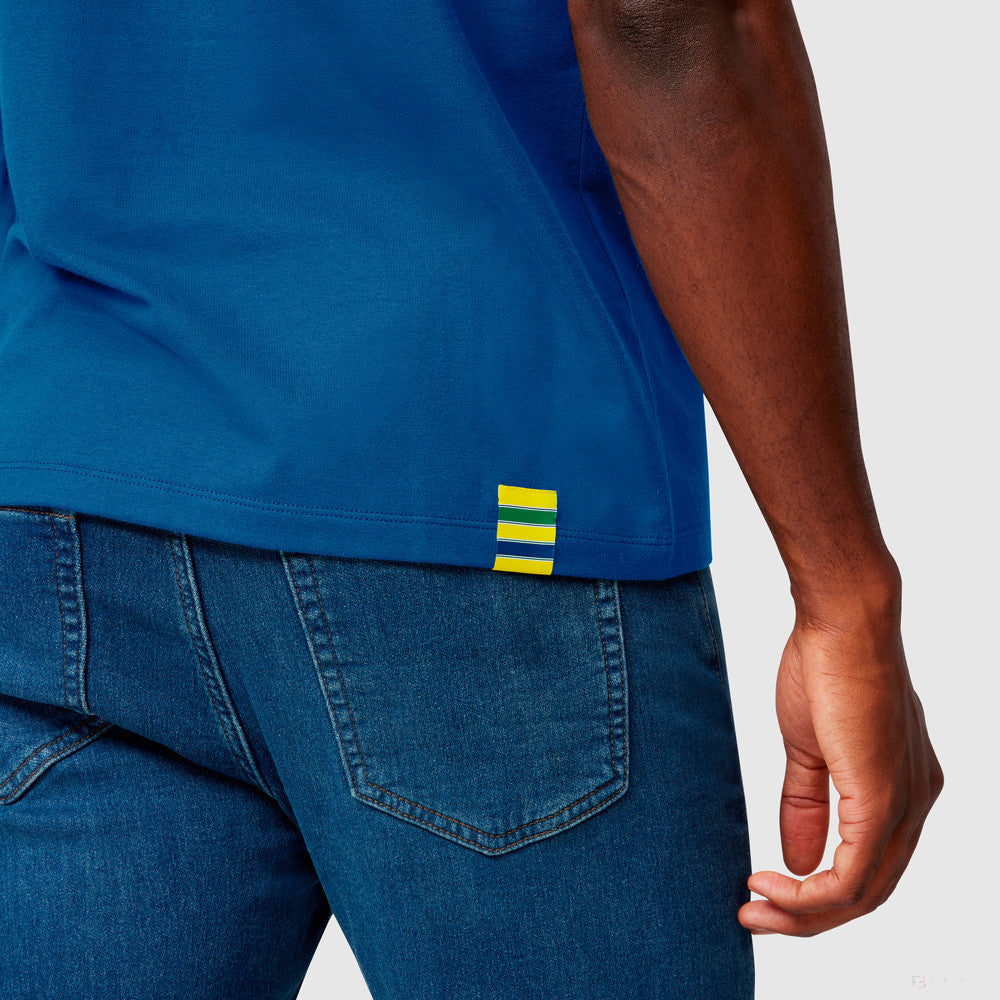 Camiseta de Hombre con Cuello, Ayrton Senna Stripe, Azul, 2021 - FansBRANDS®