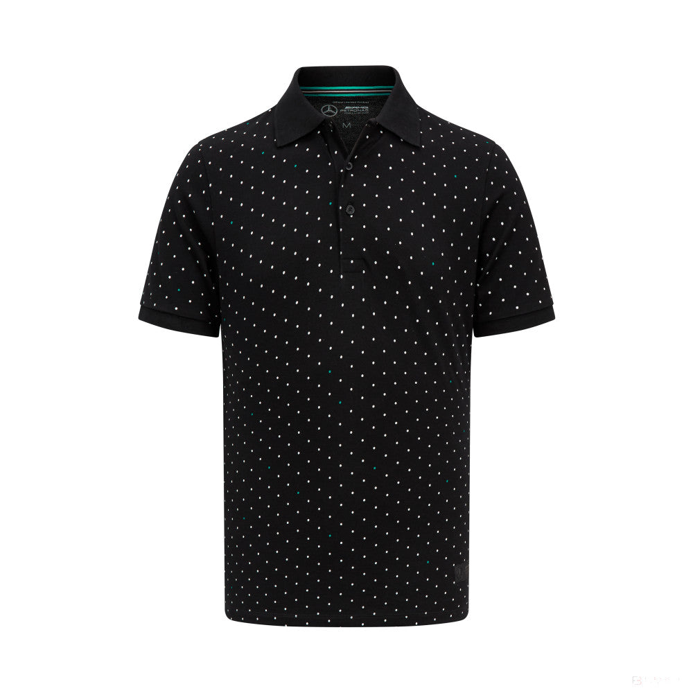 Mercedes, Camiseta de cuello a lunares para hombre, Negra - FansBRANDS®
