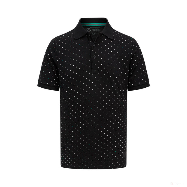 Mercedes, Camiseta de cuello a lunares para hombre, Negra - FansBRANDS®