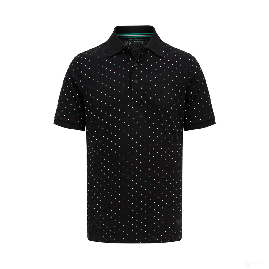 Mercedes, Camiseta de cuello a lunares para hombre, Negra - FansBRANDS®