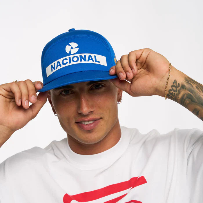 gorra Ayrton Senna, Nacional, original 1984, con estuche rígido de tela, azul