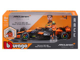 coche modelo McLaren, bburago, Lando Norris, 1:24, #4, MCL38, con piloto
