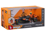 coche modelo McLaren, bburago, Lando Norris, 1:24, #4, MCL38, con piloto
