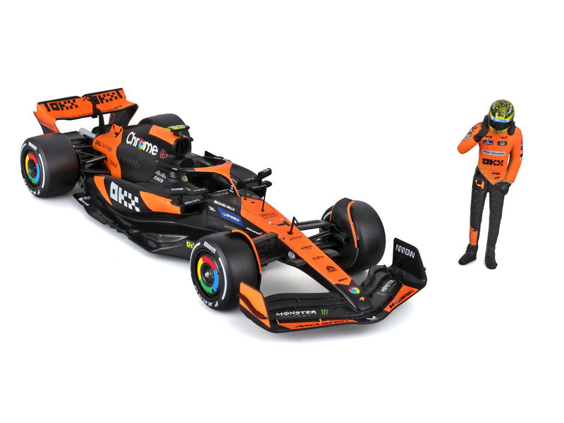 coche modelo McLaren, bburago, Lando Norris, 1:24, #4, MCL38, con piloto