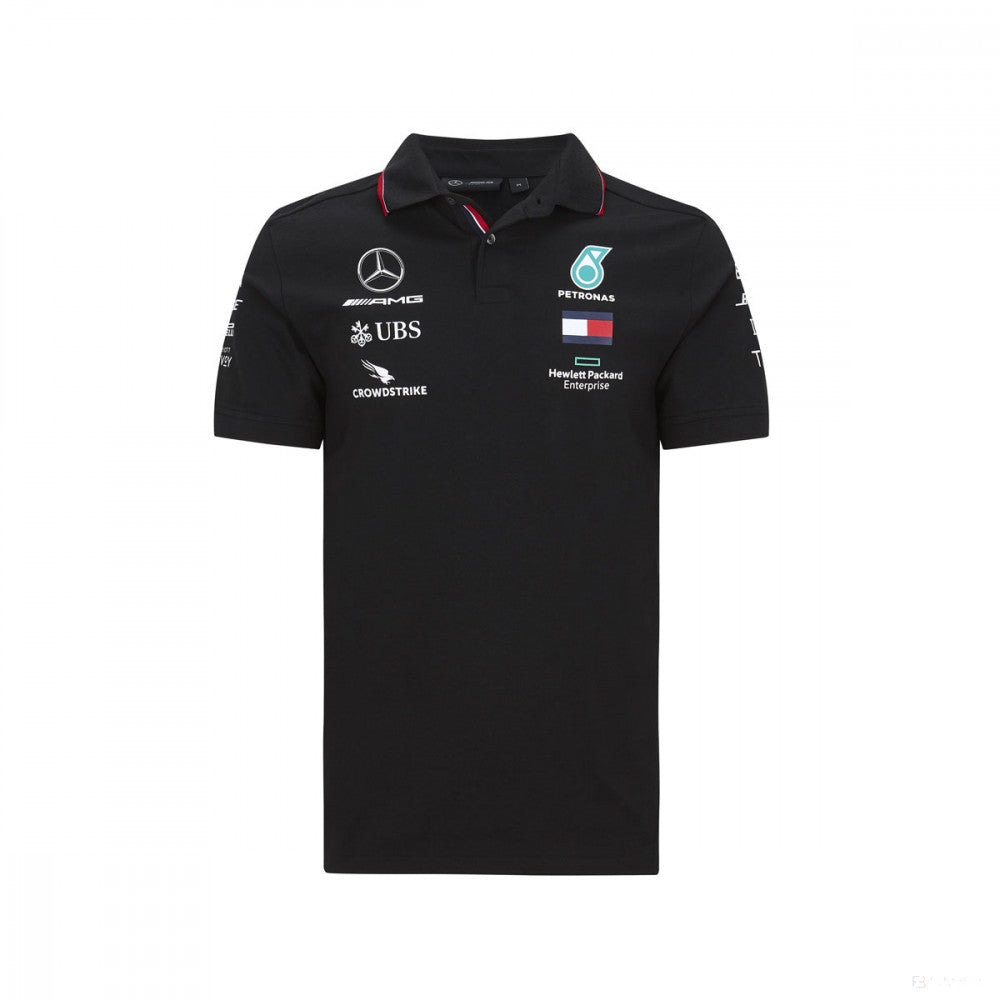 Camiseta de hombre con cuello, Mercedes, Negro, 2020