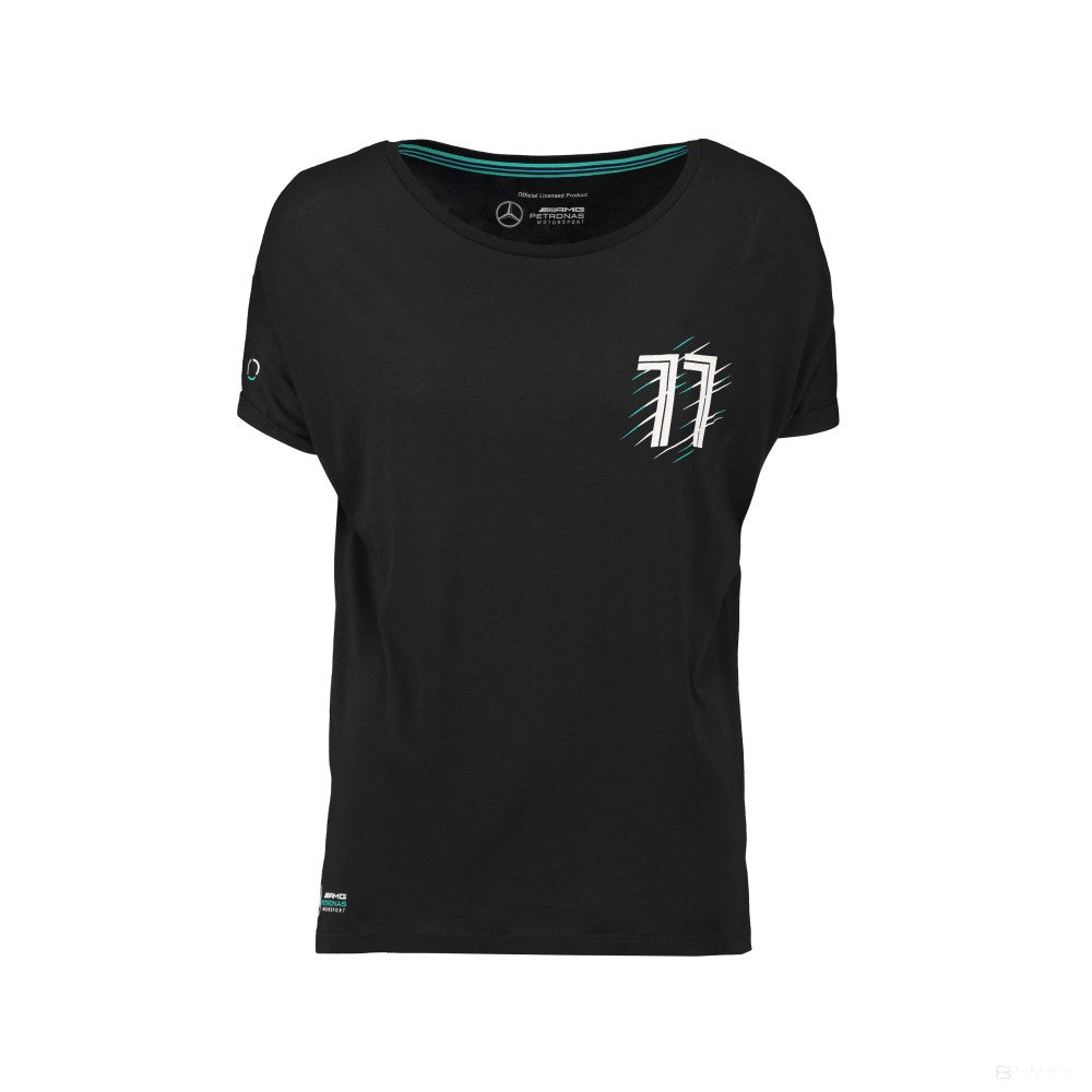 Camiseta de Mujer Mercedes Valtteri Bottas, Valtteri 77, Negro, 2018