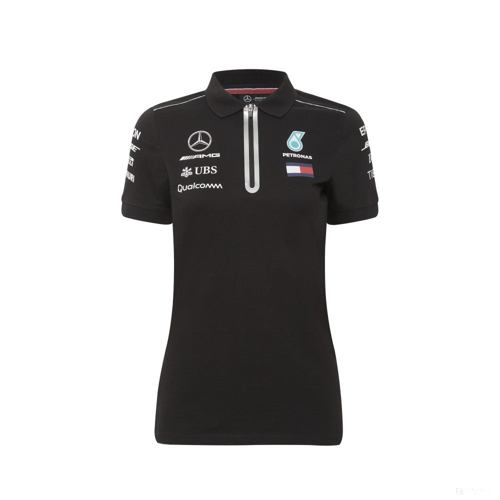 Camiseta de mujer con cuello, Mercedes Team, Negro, 2018