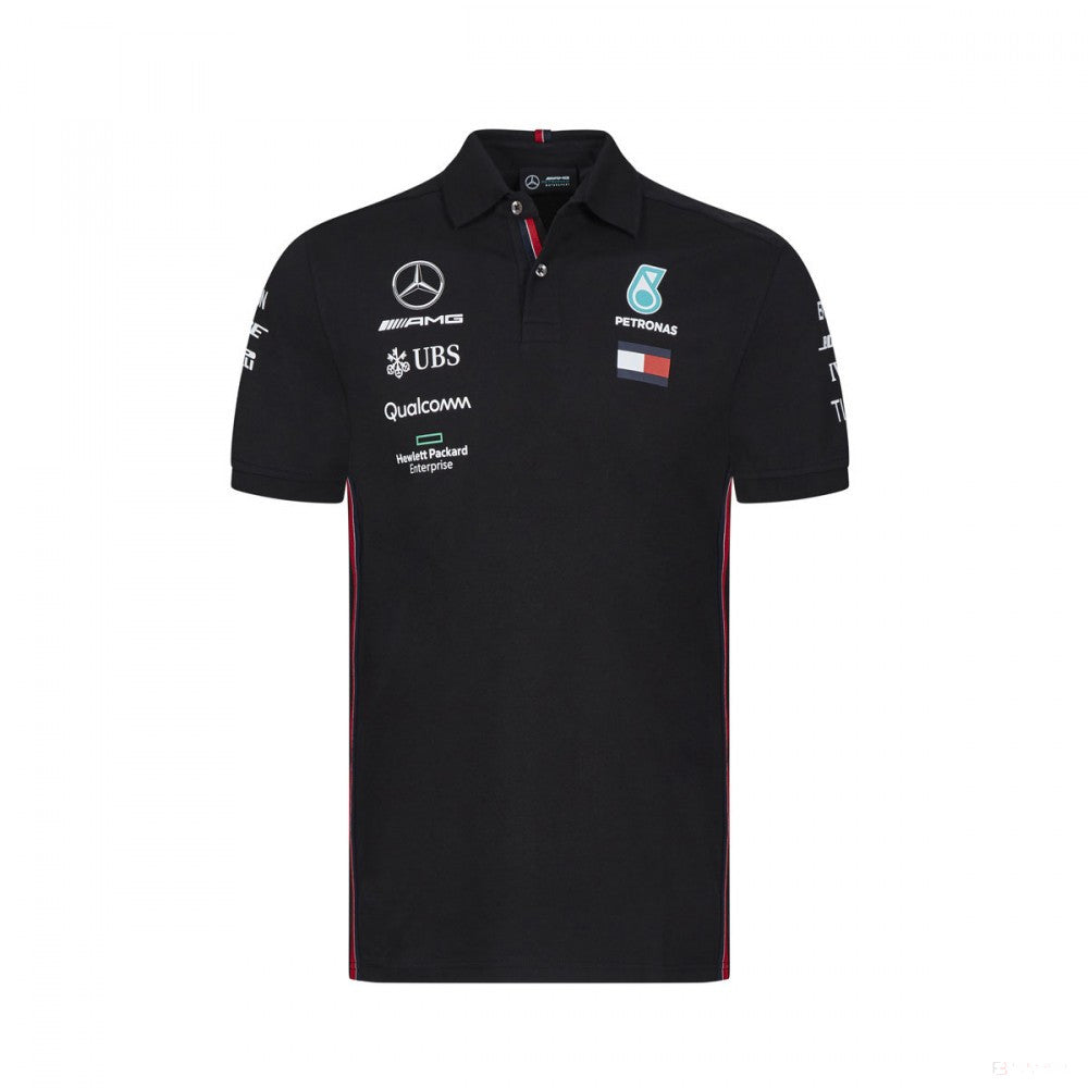 Camiseta de hombre con cuello, Mercedes, Negro, 2019