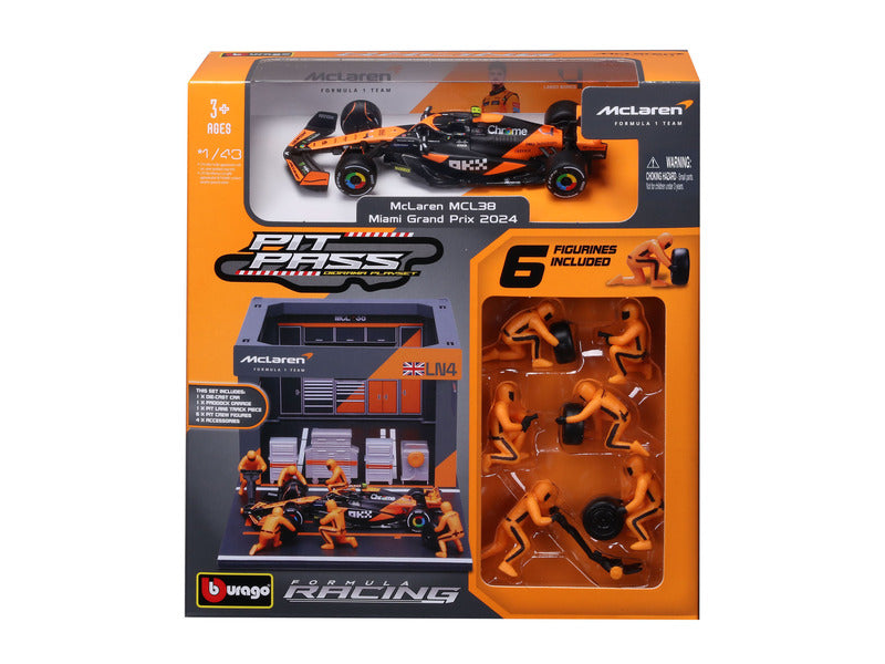 McLaren maqueta de coche, pase de pits, bburago, 1:43, Lando Norris, #4, MCL38