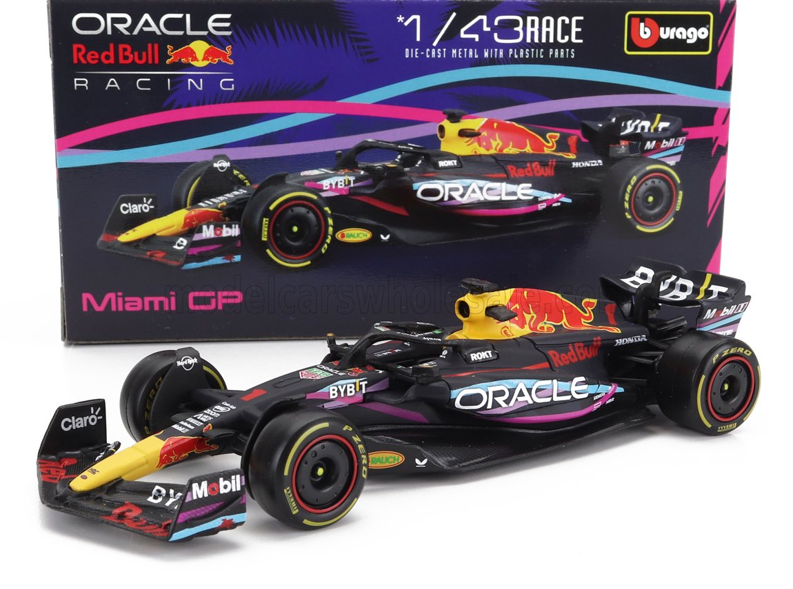 Red Bull Racing modelo de coche 1:43, bburago, RB19, Miami, Max Verstappen #1, 2023