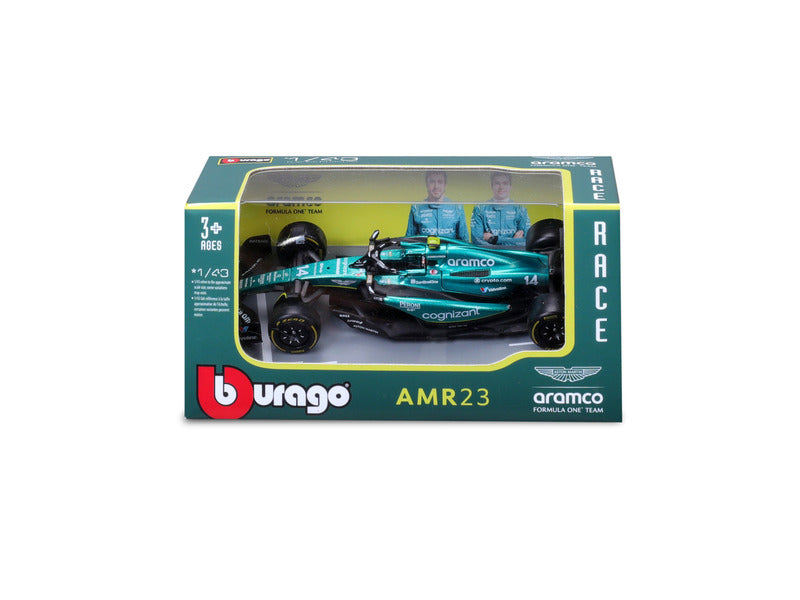Coche modelo de Aston Martin, AMR23, Bburago, escala 1:43, Fernando Alonso nº 14, 2023