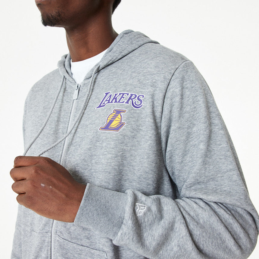 Sudadera con capucha de Los Ángeles Lakers, cremallera completa, New Era, gris