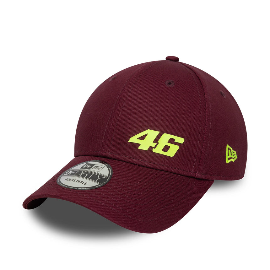 Gorra Valentio Rossi #46, VR46, de temporada, New Era, 9FORTY, burdeos