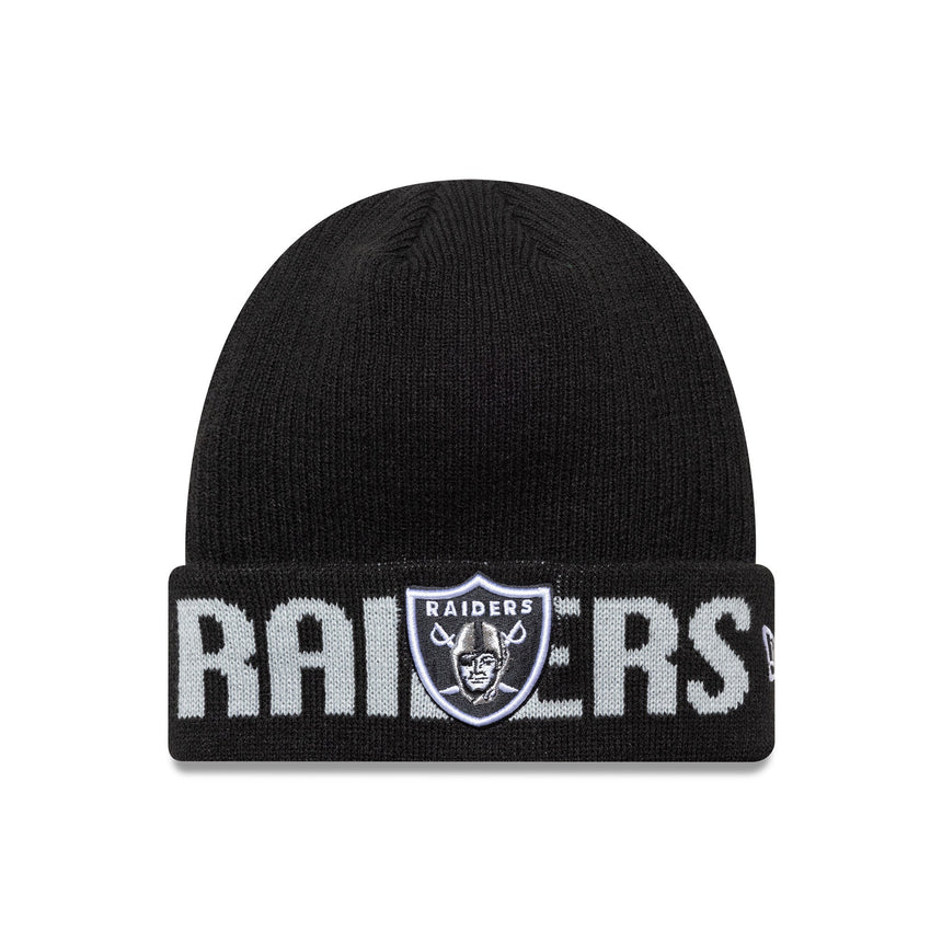 Gorro beanie de Las Vegas Raiders, logotipo de letras, New Era, negro