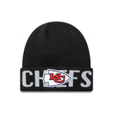 Gorro beanie de Kansas City Chiefs, logotipo de palabras, New Era, negro