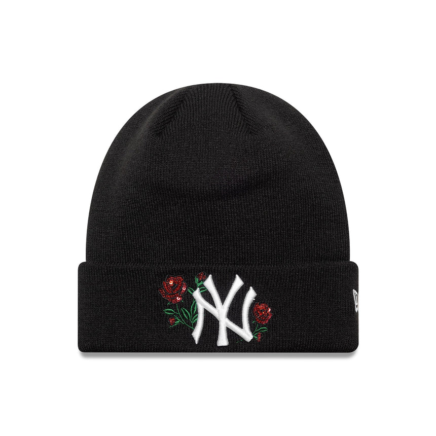 Gorro de punto de los Yanquis de Nueva York, rosa con lentejuelas, para mujer, New Era, negro