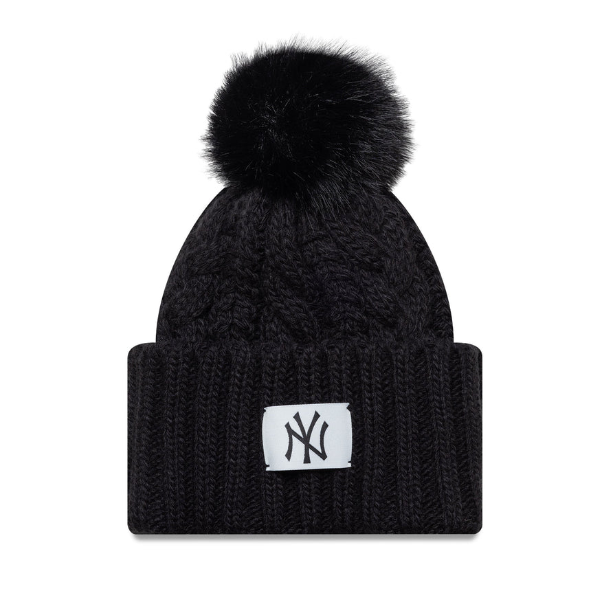 Gorro de punto de los New York Yankees, para mujer, con puño ancho, New Era, negro