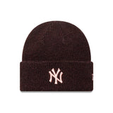Gorro tipo beanie de los Yankees de Nueva York, puño ancho para mujer, New Era, rojo