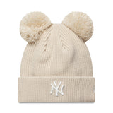 Gorro beanie de los Yankees de Nueva York, con doble pompón, para mujer, liso, New Era, beige