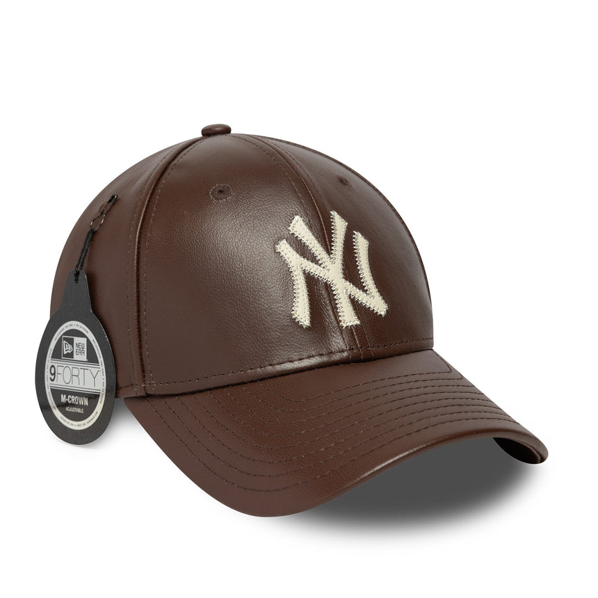 Gorra de los New York Yankees, de cuero, New Era, 9FORTY, lisa, marrón