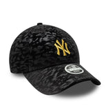 Gorra de béisbol New York Yankees, velour de leopardo, 9FORTY, para mujer, negra