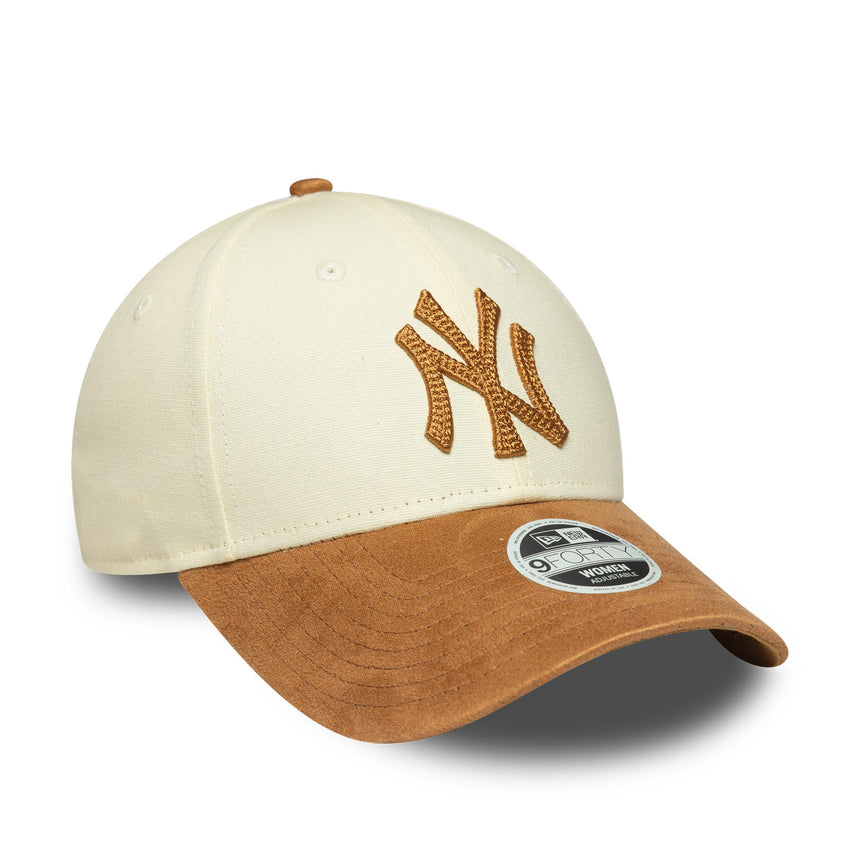 Gorra para mujer de los Yankees de Nueva York, ante sintético, 9FORTY, beige