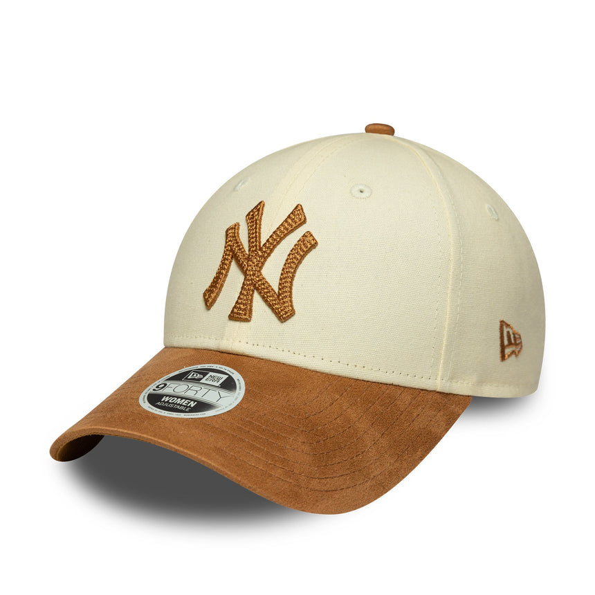 Gorra para mujer de los Yankees de Nueva York, ante sintético, 9FORTY, beige
