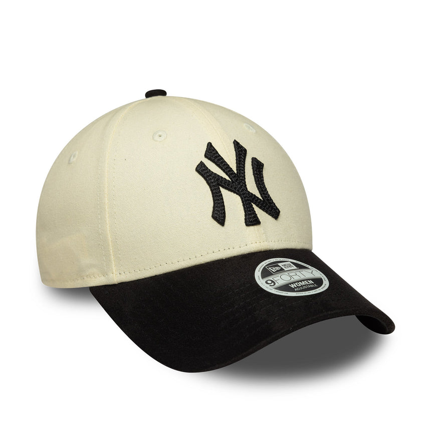 Gorra de los New York Yankees, ante sintético, New Era, 9FORTY, beige y negro