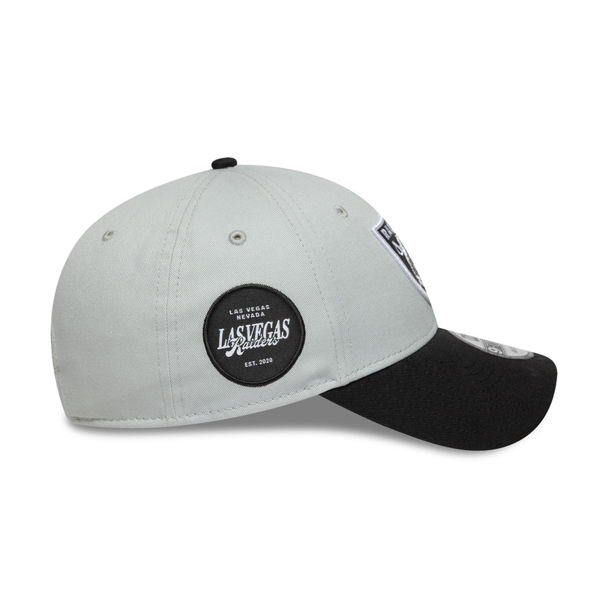 Gorra de los Raiders de Las Vegas, emblema de dos tonos, New Era, 9FORTY, parche lateral, negro-blanco