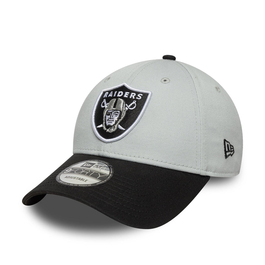 Gorra de los Raiders de Las Vegas, emblema de dos tonos, New Era, 9FORTY, parche lateral, negro-blanco