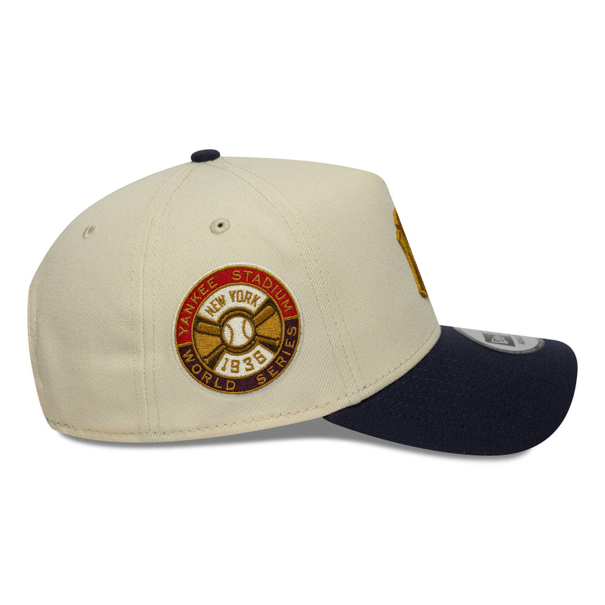 Gorra de los Yankees de Nueva York, parche, New Era, 9FORTY, A-frame, beige