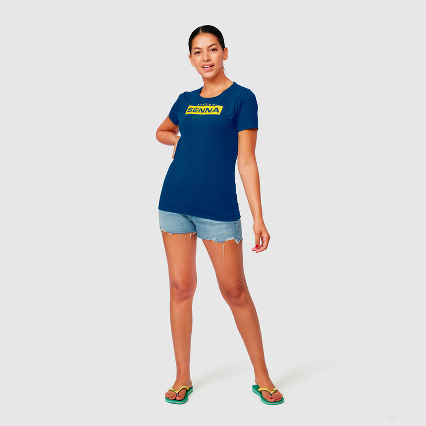 Camiseta de Mujer, Ayrton Senna Logo, Azul, 2021 - FansBRANDS®