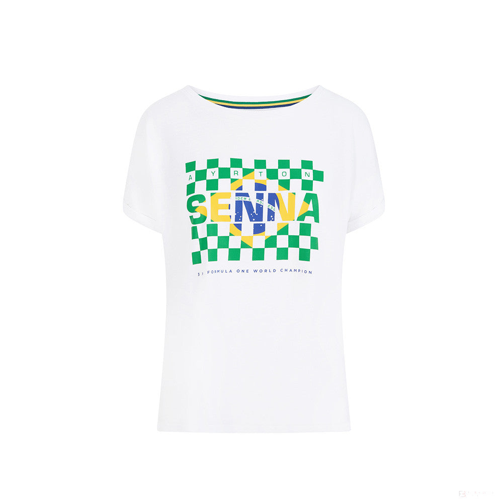 Camiseta de Mujer, Ayrton Senna Flag, Blanco, 2021