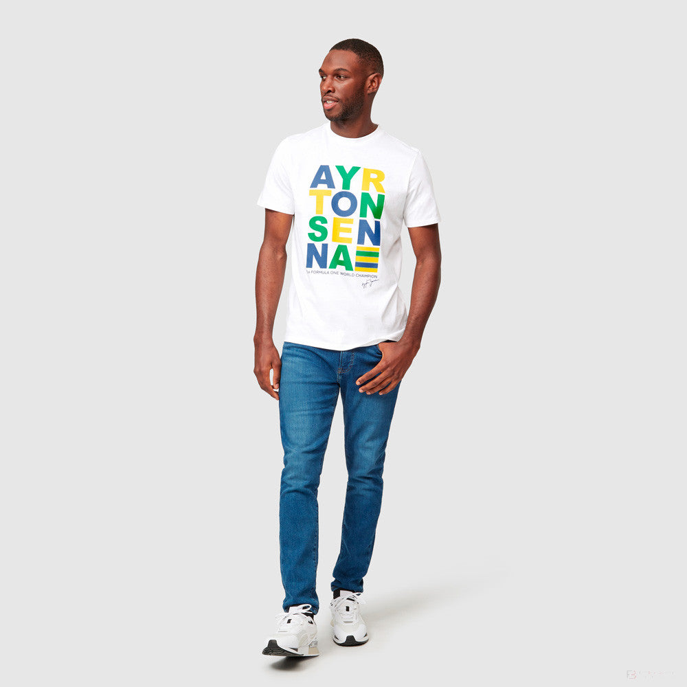 Camiseta para Hombre, Ayrton Senna Stripe Graphic, Blanco, 2021
