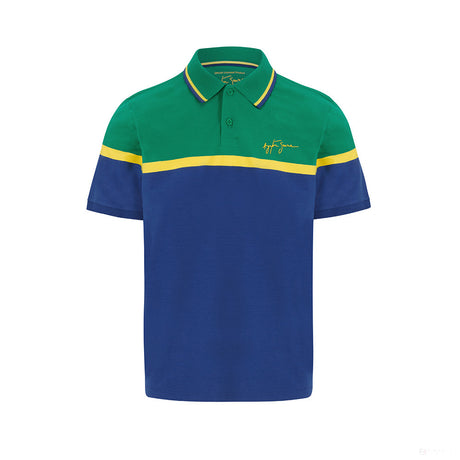 Camiseta de Hombre con Cuello, Ayrton Senna Stripe, Azul, 2021 - FansBRANDS®