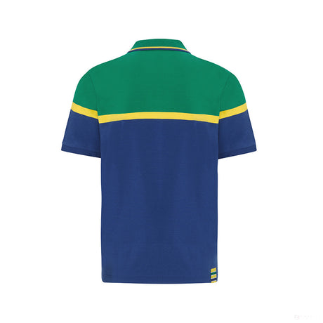 Camiseta de Hombre con Cuello, Ayrton Senna Stripe, Azul, 2021 - FansBRANDS®