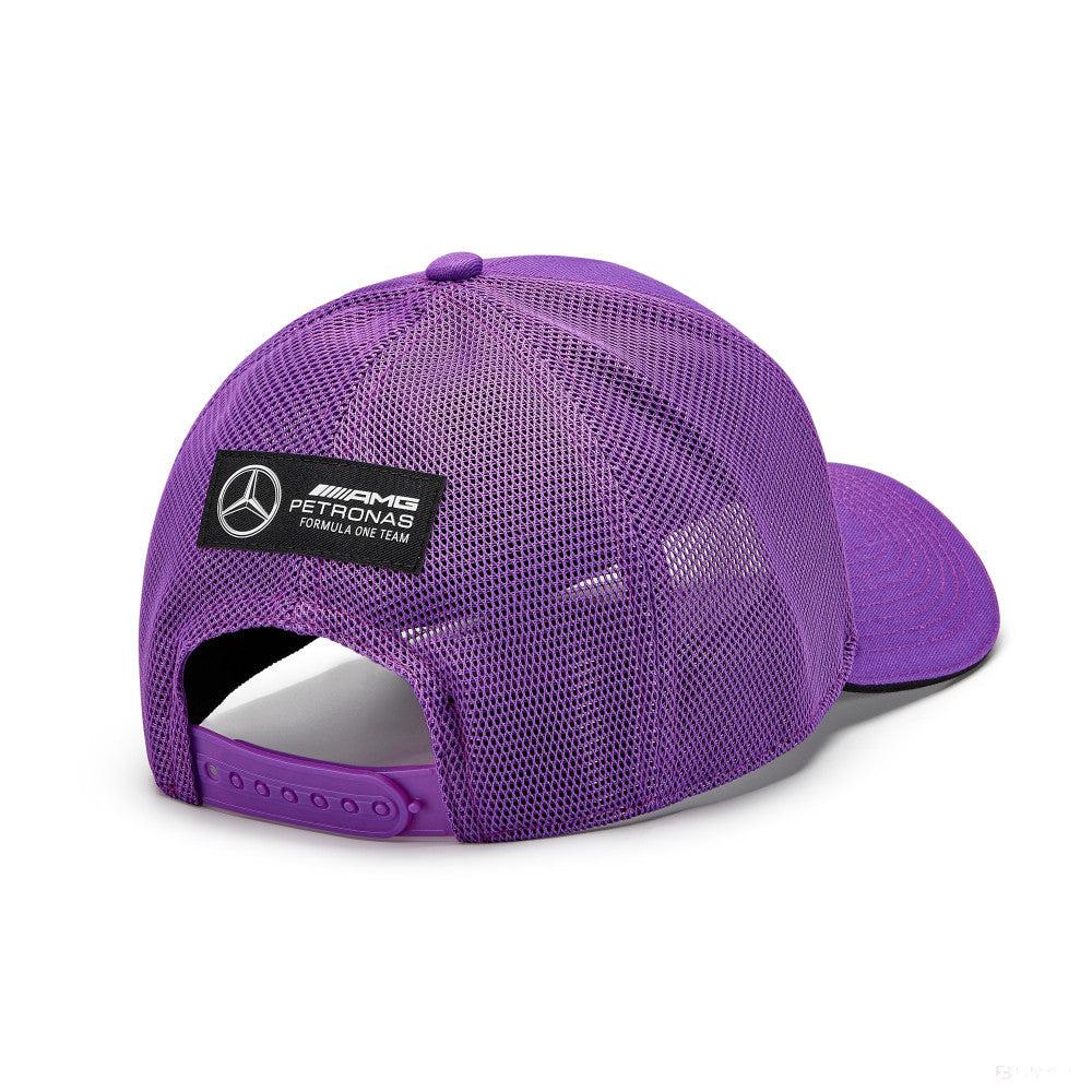 Mercedes Lewis Hamilton gorra de camionero púrpura