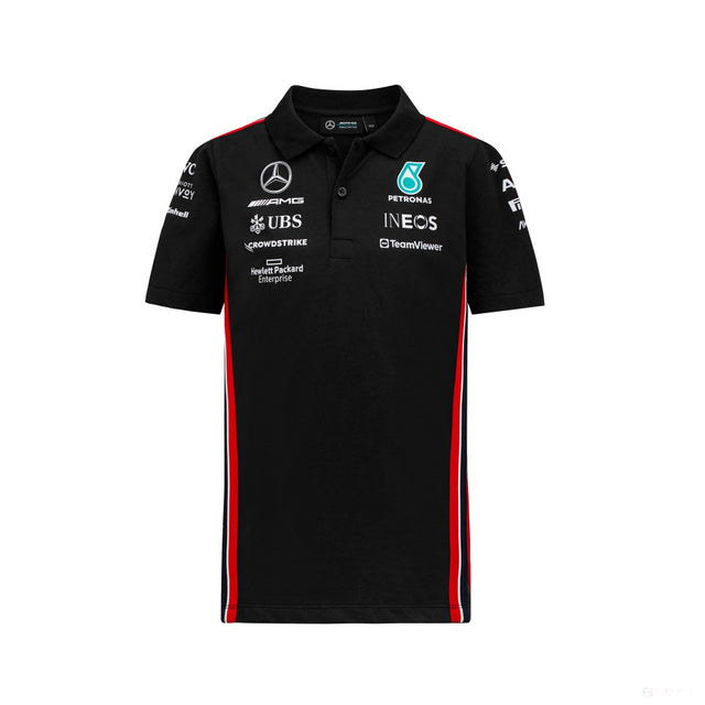 Equipo Mercedes, Camiseta con cuello para niños, negra, 2023 - FansBRANDS®